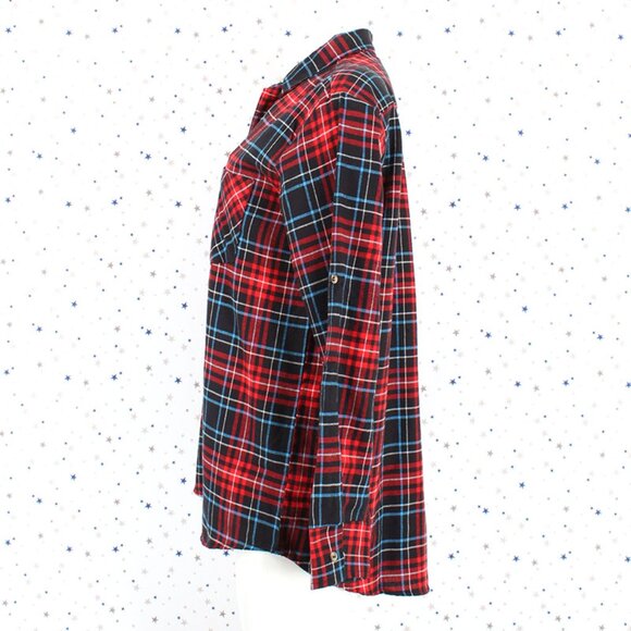 Boyfriend Plaid Shirt Button Black Red - Picture 5 of 6